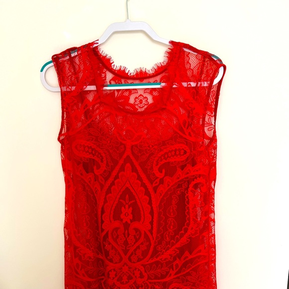 nicole miller red lace dress Nicole Miller Burgundy Red Strapless Lace A-Line Dress size 4